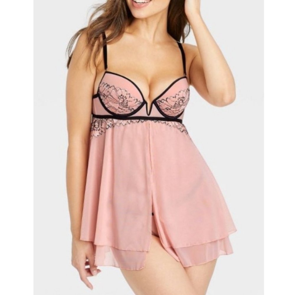 Women's Auden Push-Up Babydoll in Rose 2pc